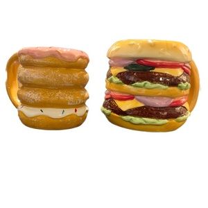 Cheeseburger Ceramic Mug + Donut Ceramic Mug